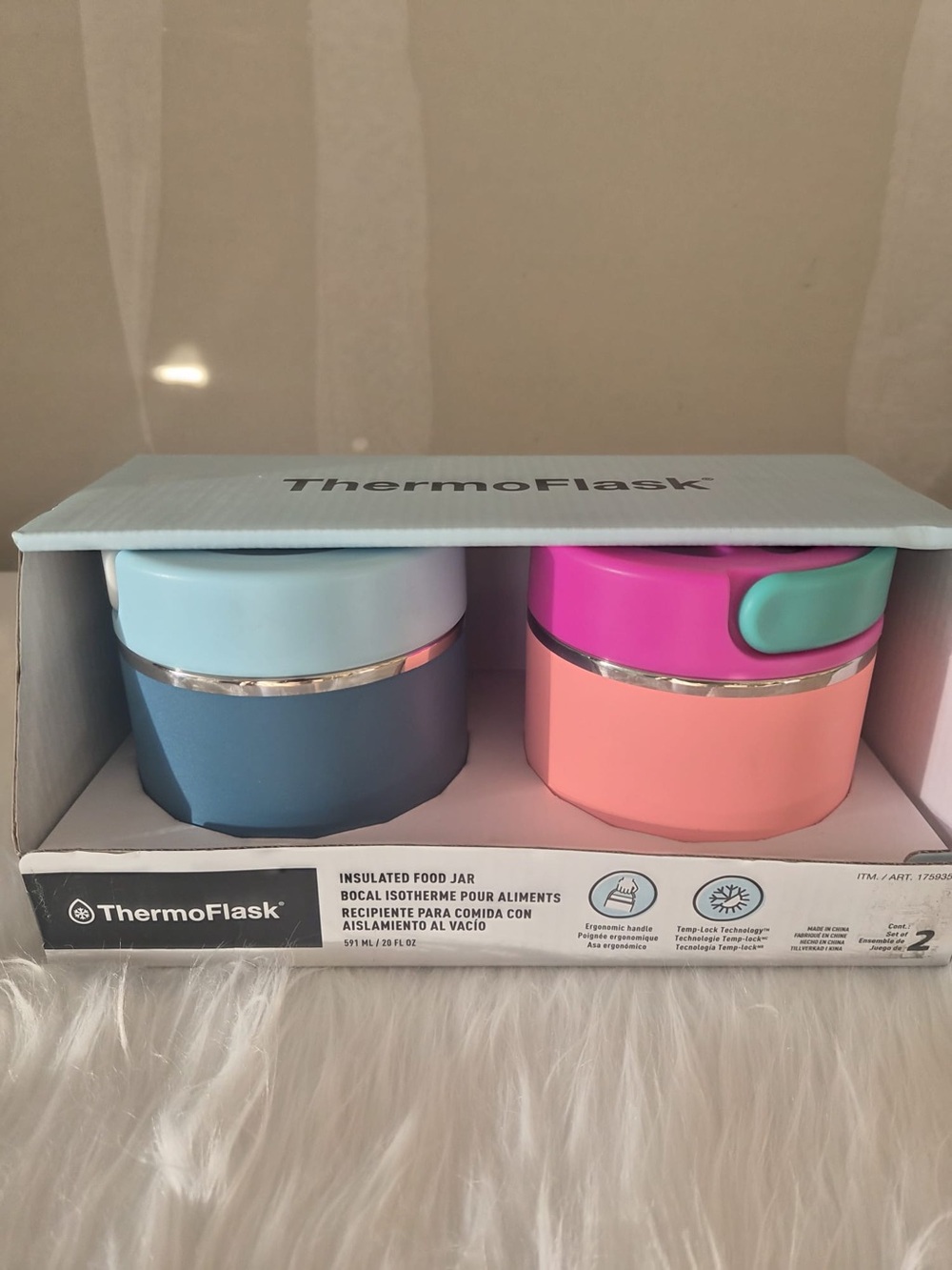 NEW ThermoFlask 20oz Insulated Food Jar (2-Pack) - Pink & Blue - Picture 3 of 6